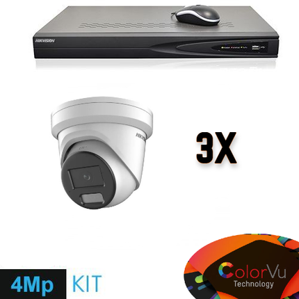 Hikvision Colorvu Set 3x Turret 4MP Recorder + Bekabeling