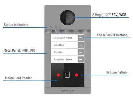 AlarmsysteemExpert.nl DS-KV8413-WME1/SURFACE Opbouw 4 beldrukkers IR verlichting PoE/12v Mifare kaartlezer