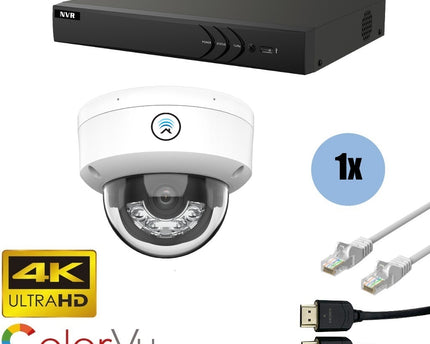 ASE Kit, 1x Dome, 8Mp 4K Ultra HD ColorVu Binnen camera, met NVR en bekabeling