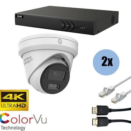 ASE Kit, 2x Turret, 8Mp 4K Ultra HD, ColorVu, met NVR en bekabeling
