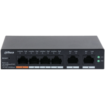 Dahua DH-CS4006-4ET-60, 4xPoE 100Mb poorten, Smart Switch, 2x Uplink Gigabit