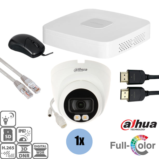 Dahua Set 1x Turret 4MP Full-Color + Recorder & Bekabeling