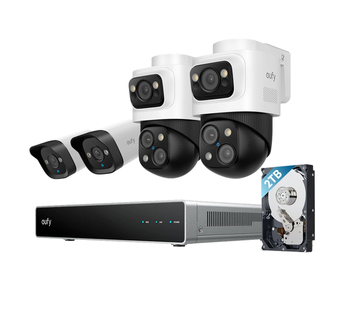 Eufy Beveiligingscamera set; PoE recorder, 2x Bulletcam en 2x PTZ camera