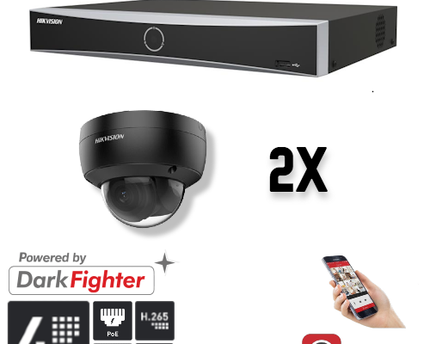Hikvision Set 2x Dome 4MP + Recorder & Bekabeling