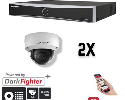 Hikvision Set 2x Dome 8MP + Recorder & Bekabeling