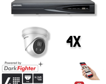 Hikvision Set 4x Turret 4MP + Recorder & Bekabeling