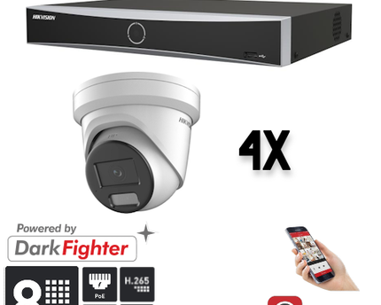 Hikvision Set 4x Turret 8MP + Recorder & Bekabeling