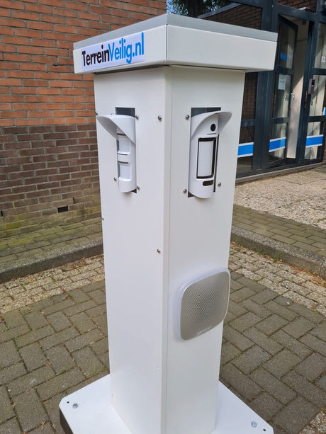 TerreinVeilig Bewakingszuil wit incl. Ajax systeem | Zonnepaneel | Oplader | Accu